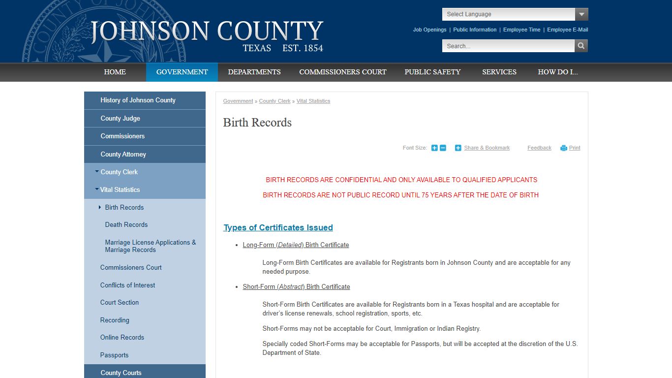 Birth Records | Johnson County, TX