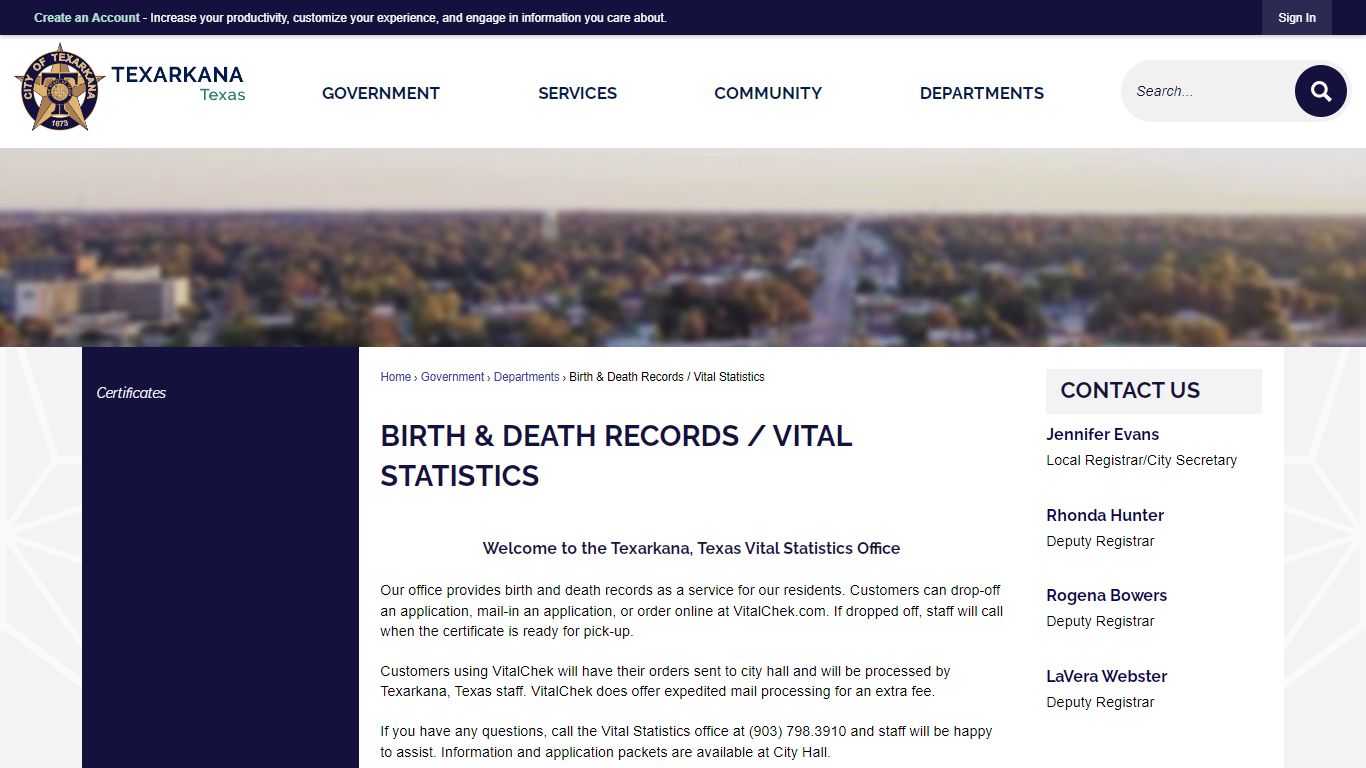 Birth & Death Records / Vital Statistics - Texarkana, TX